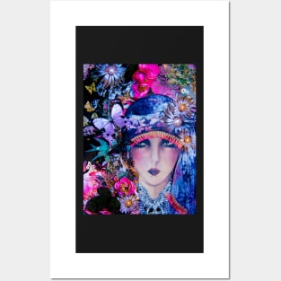 BRIGHT FLORAL ART DECO FLAPPER ORIGINAL COLLAGE POSTER 2 Posters and Art